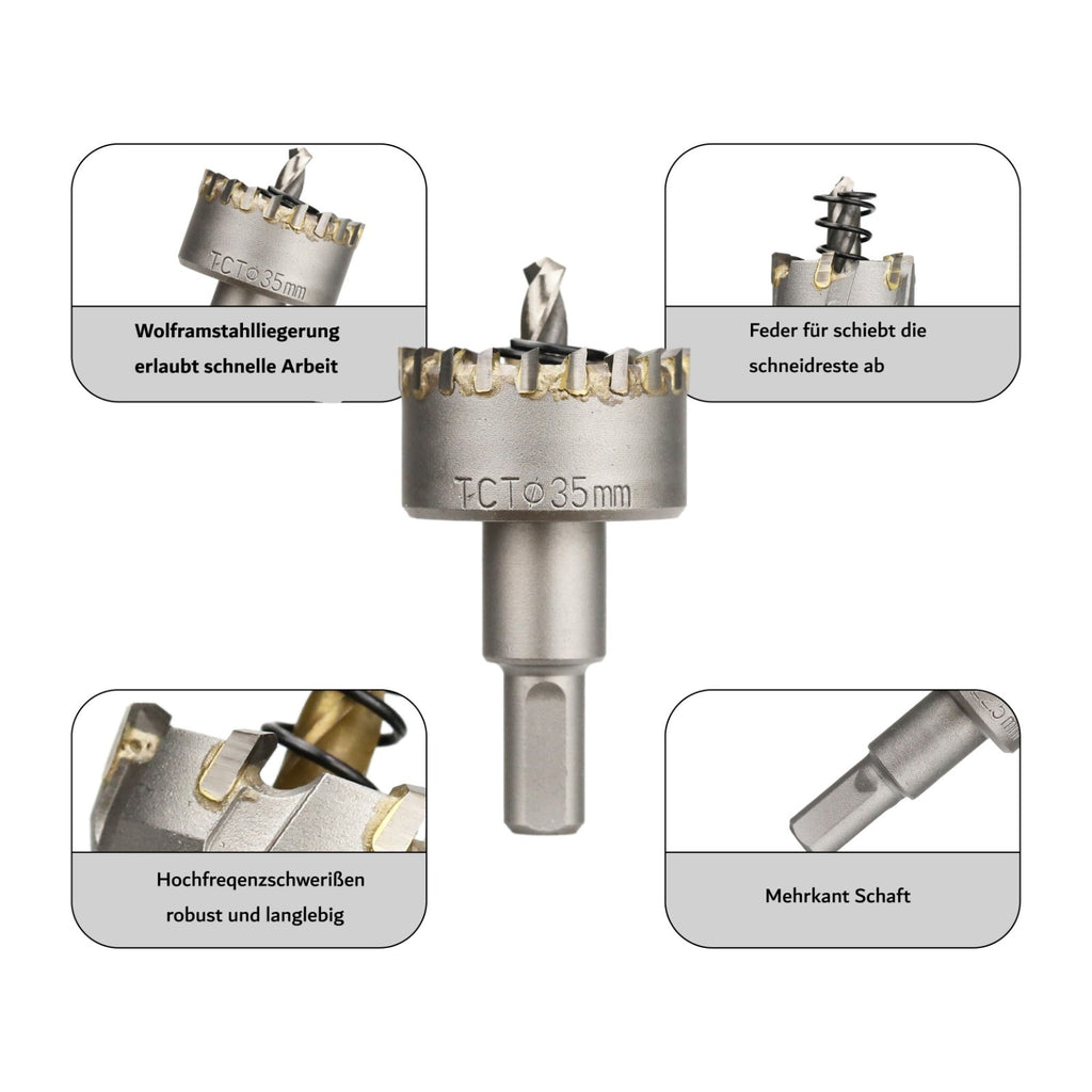 Lochsäge Hartmetall TCT Bohrkrone Kreisschneider für Edelstahl 19-75 mm Set