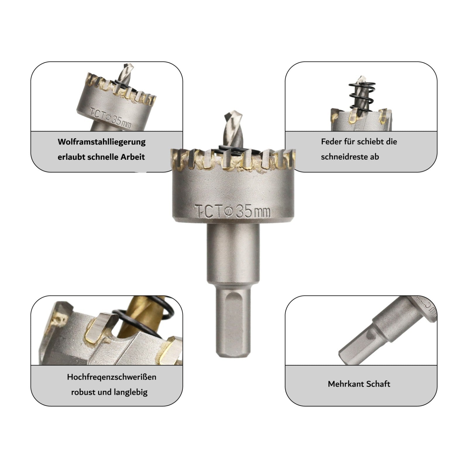 Lochsäge Hartmetall TCT Bohrkrone Kreisschneider für Edelstahl 19-75 mm Set