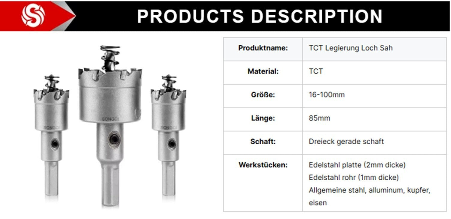 Lochsäge Hartmetall TCT Bohrkrone Kreisschneider für Edelstahl 19-75 mm Set