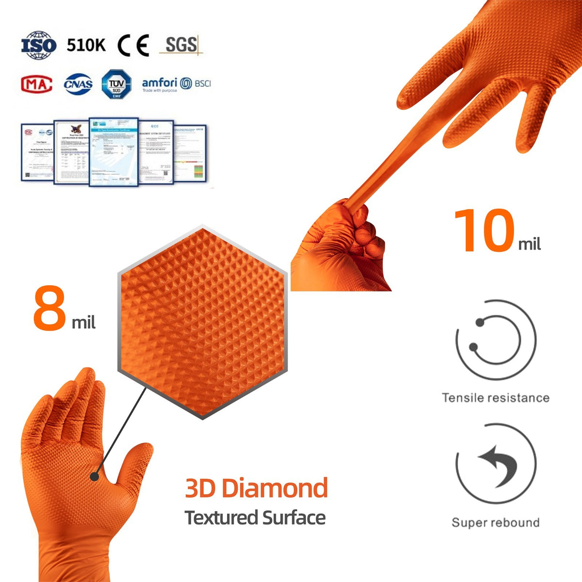 Werkstatt Nitril Handschuh Einweg - Super Grip Handschuhe schwarz, orange L -XL