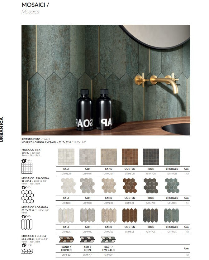 Ascot Mosaik URBANICA LOSANGA - Corten Emerald Iron Ash -  1 Paket 4 stück