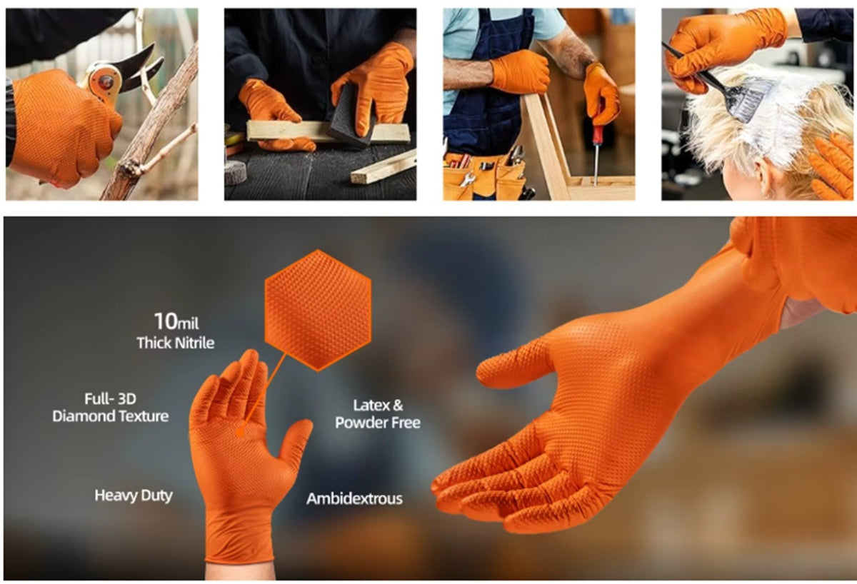 Werkstatt Nitril Handschuh Einweg - Super Grip Handschuhe schwarz, orange L -XL