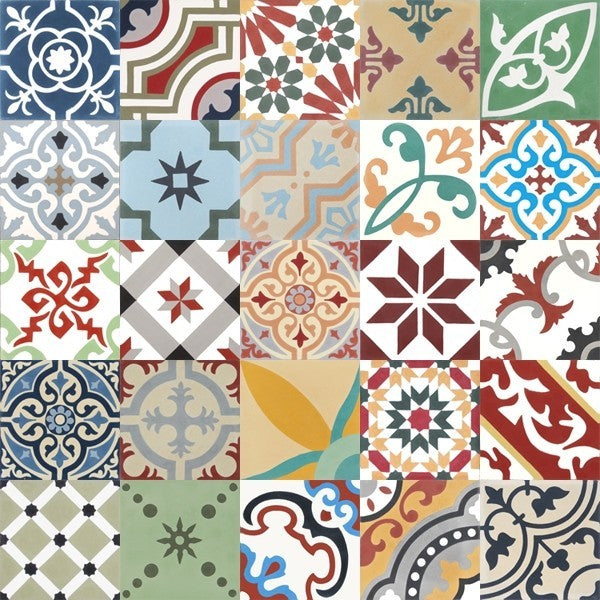 Zementfliesen aus Marocco -  Patchwork mehrfarbig - 20x20 cm 12/Karton / 0,48 qm