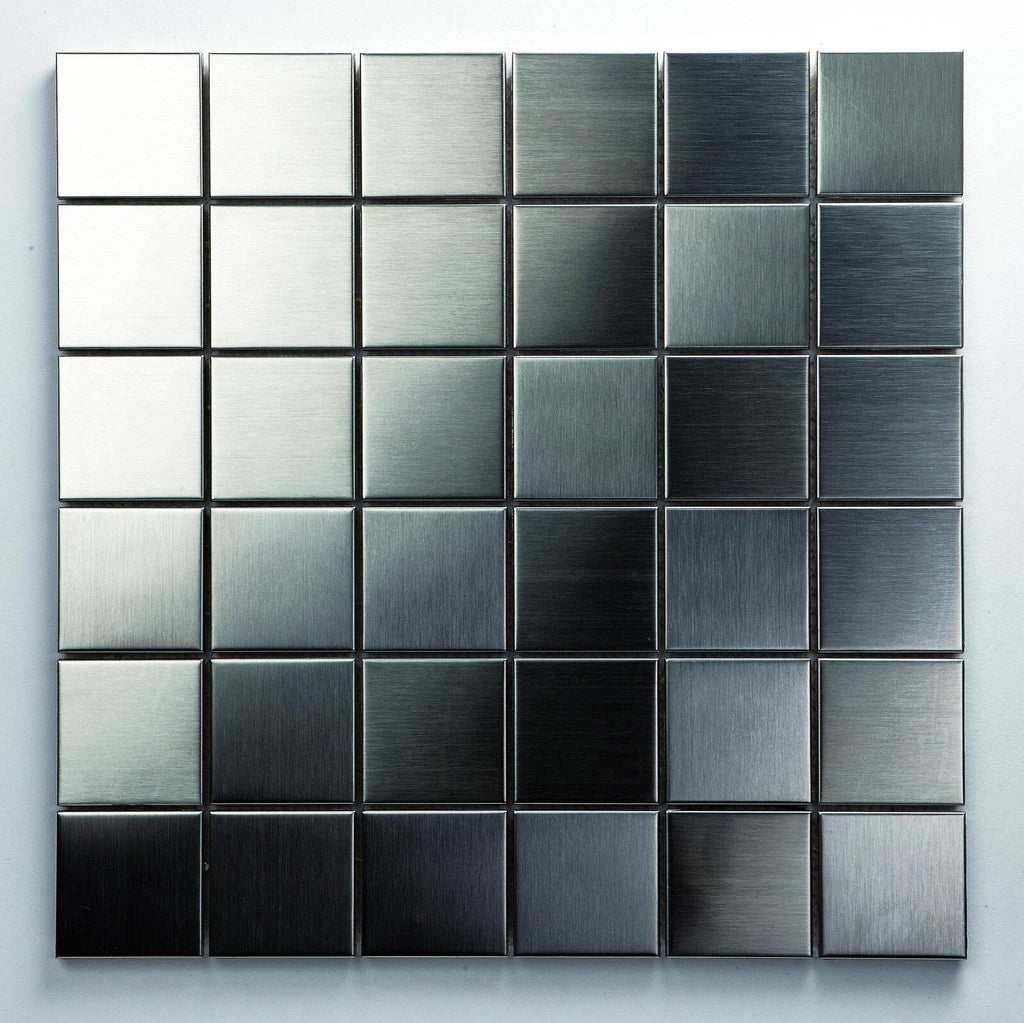 Edelstahl Mosaik Fliese Silber, Schwarz - Metall - Alu  gebürstet matt - 0,9 qm