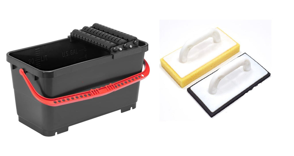 Fliesen-Wascheimer 24 Liter 3-fach Rollenaufsatz Waschbox , Fugbrett, Schwammbr