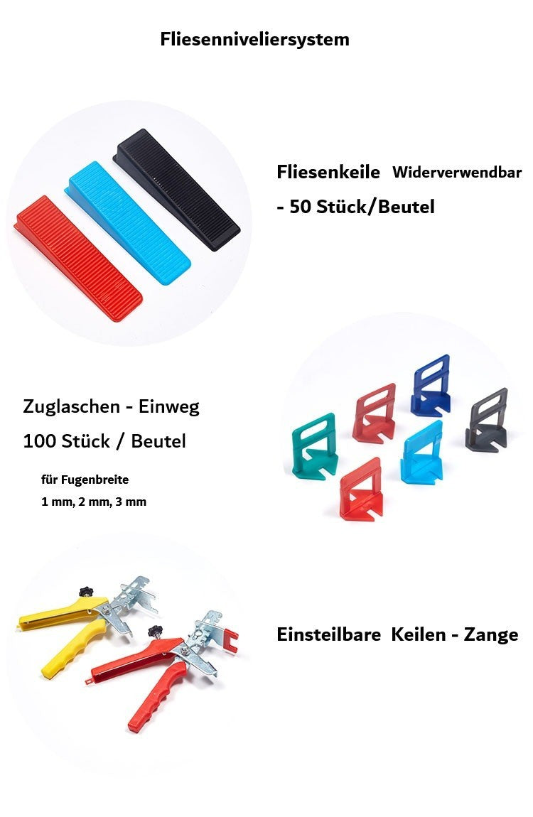 Fliesen Nivelliersystem -  Verlegehilfe Fliesen , System Laschen Keile Zange