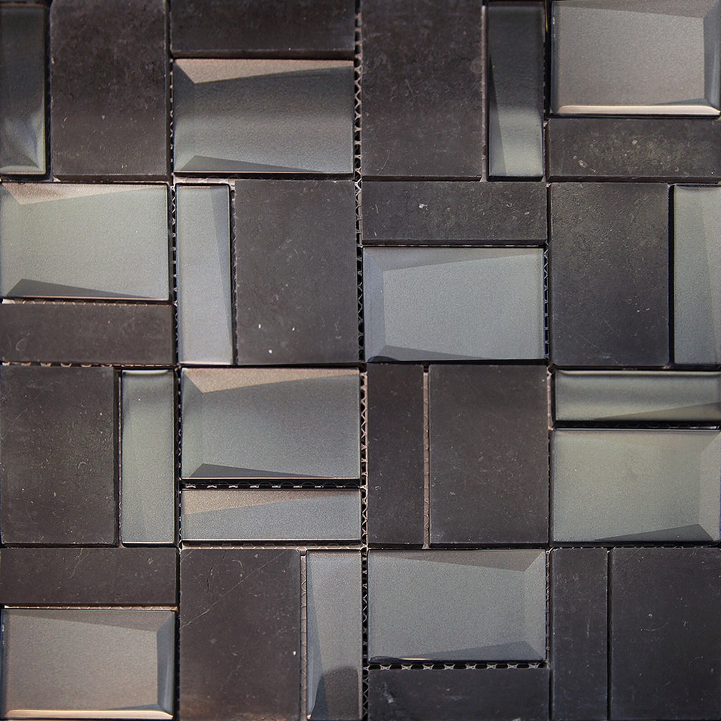 Edelstahl Mosaik Fliese Silber, Schwarz - Metall - Alu  gebürstet matt - 0,9 qm