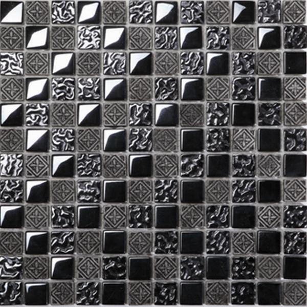 Edelstahl Mosaik Fliese Silber, Schwarz - Metall - Alu  gebürstet matt - 0,9 qm