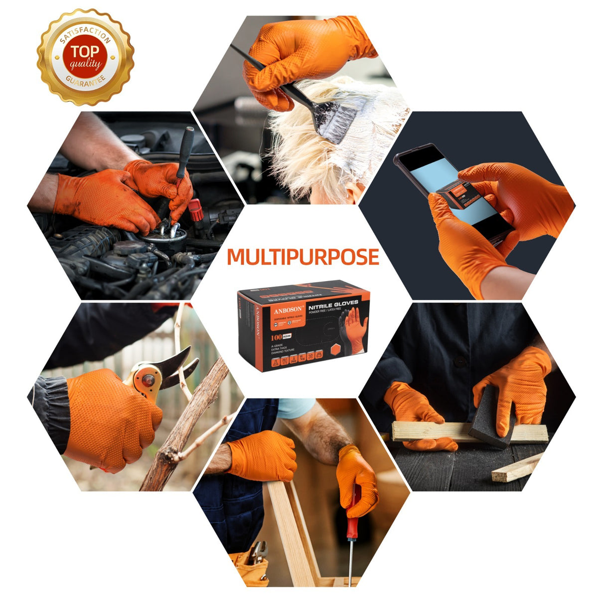 Werkstatt Nitril Handschuh Einweg - Super Grip Handschuhe schwarz, orange L -XL