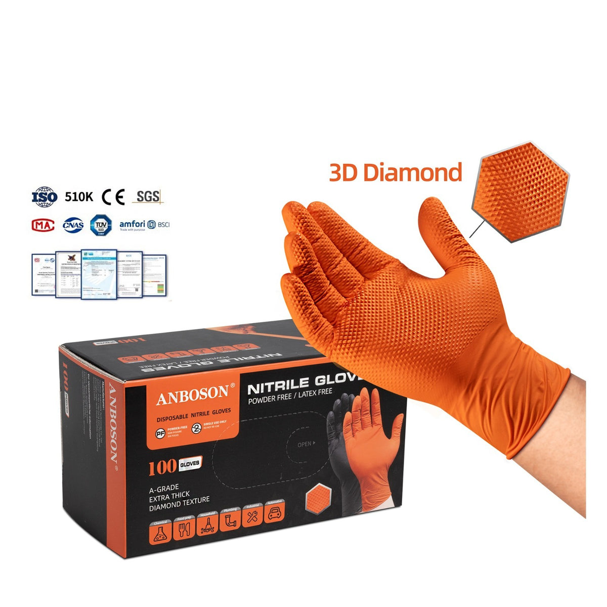 Werkstatt Nitril Handschuh Einweg - Super Grip Handschuhe schwarz, orange L -XL
