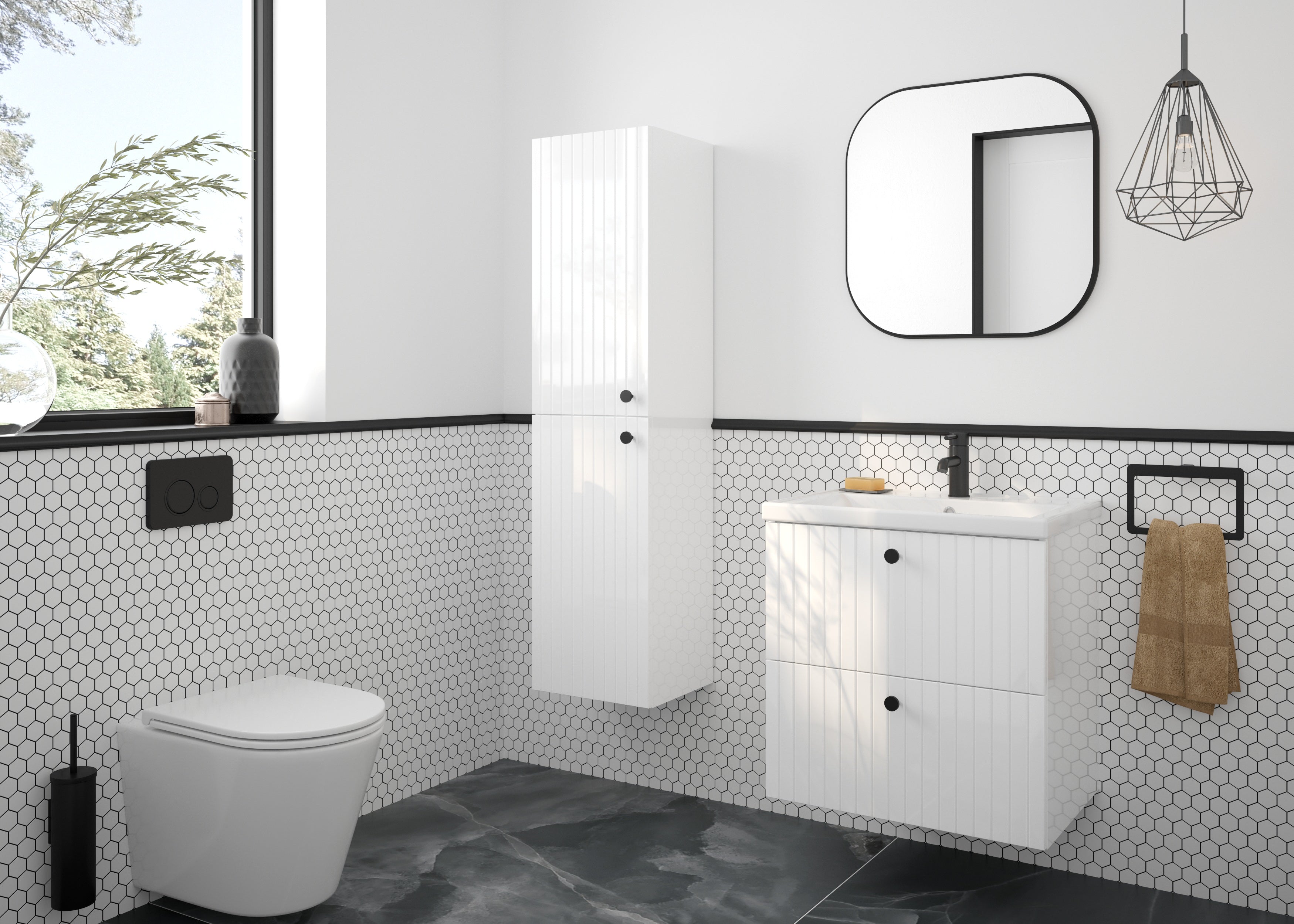 Waschtischunterschrank mit zwei Schubladen u. Waschbecken
